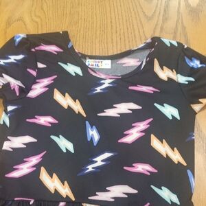 Dot Dot Smile Black Dress with Colorful Lightning Bolts